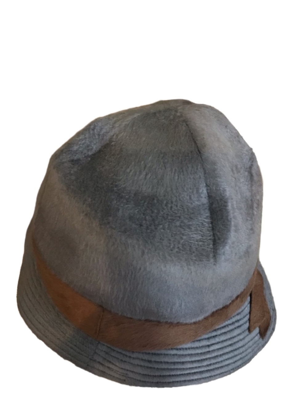 VINTAGE GEORGI ORIGINAL GRAY & BROWN VELOUR MODIFIED FEDORA FELT HAT - Picture 6 of 10